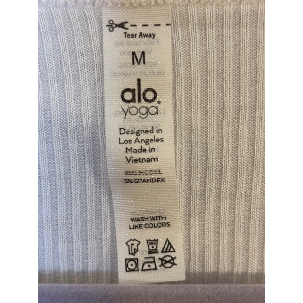 ALO Yoga White Ribbed Long Sleeve T Shirt M Ruched Sides - Picture 2 of 5